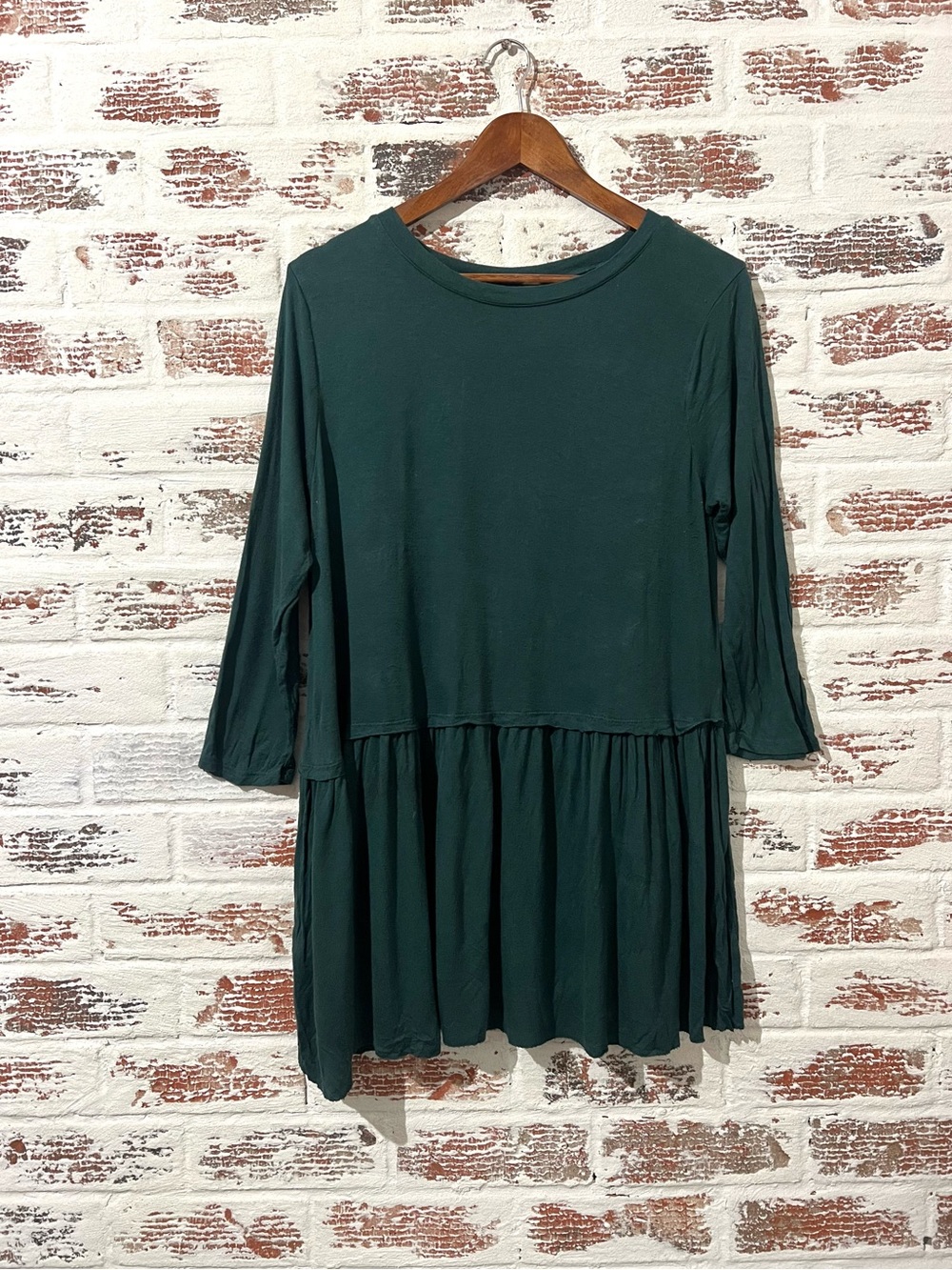 Zenana Premium Tunic Top Babydoll Green Medium Rayon Stretch 3/4 Sleeve